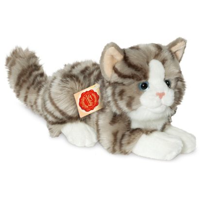 906919 Hermann Teddy Collection knuffel kat liggend grijs detail