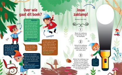 Lantaarn zaklampboek speuren in het kabouterbos personages en zaklamp