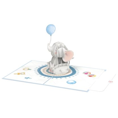 Papercrush pop-up kaart baby olifant blauw binnenkant met kaart