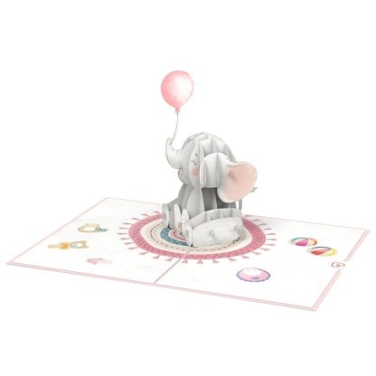 Papercrush pop-up kaart baby olifant roze binnenkant