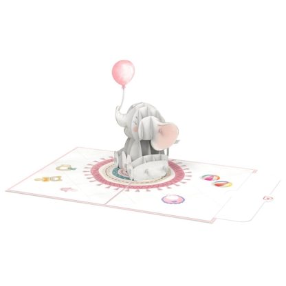 Papercrush pop-up kaart baby olifant roze binnenkant met kaart