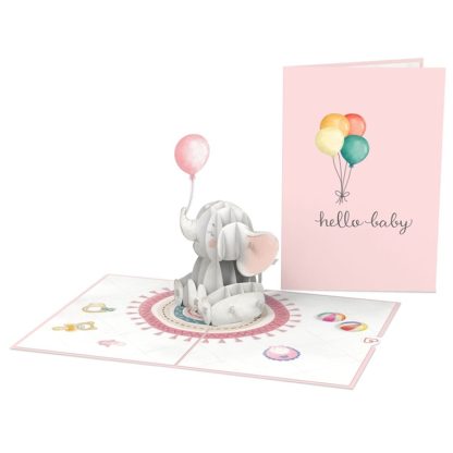 Papercrush pop-up kaart baby olifant roze voorkant en binnenkant