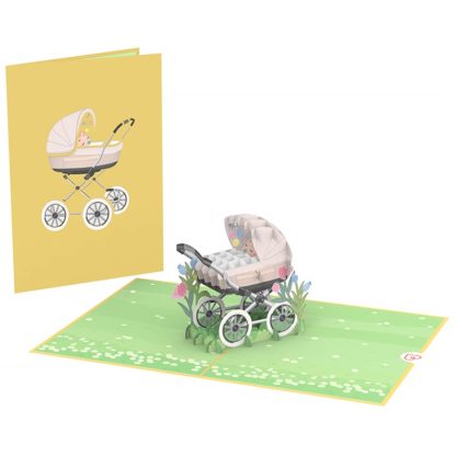 Papercrush pop-up kaart kinderwagen voorkant en binnenkant