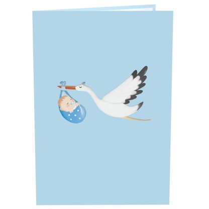 Papercrush pop-up kaart ooievaar met baby blauw voorkant