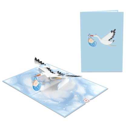 Papercrush pop-up kaart ooievaar met baby blauw voorkant en binnenkant