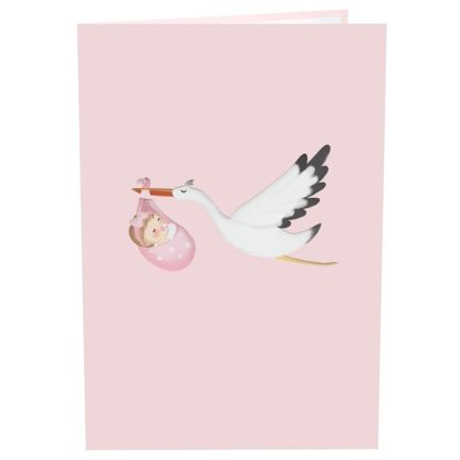 Papercrush pop-up kaart ooievaar met baby roze voorkant