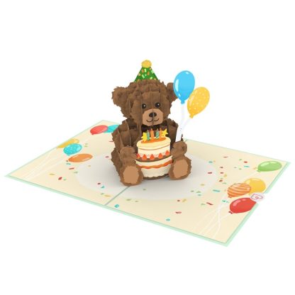 Papercrush pop-up kaart teddy met verjaardagstaart binnenkant