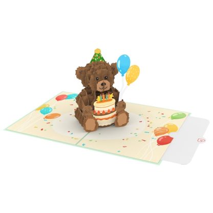 Papercrush pop-up kaart teddy met verjaardagstaart binnenkant met kaart