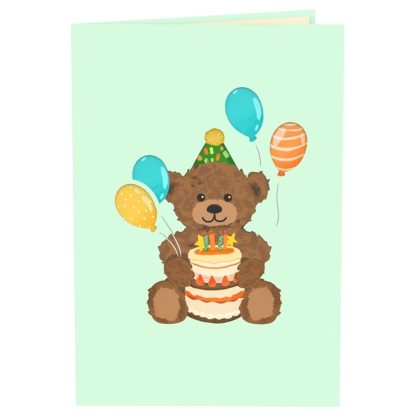 Papercrush pop-up kaart teddy met verjaardagstaart voorkant