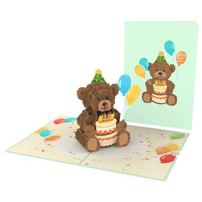 Papercrush pop-up kaart teddy met verjaardagstaart voorkant en binnenkant