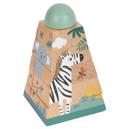 Smal Foot houten stapeltoren safari koala en zebra