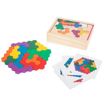 Small Foot houten puzzel zeshoek puzzel met doosje en voorbeeldkaarten